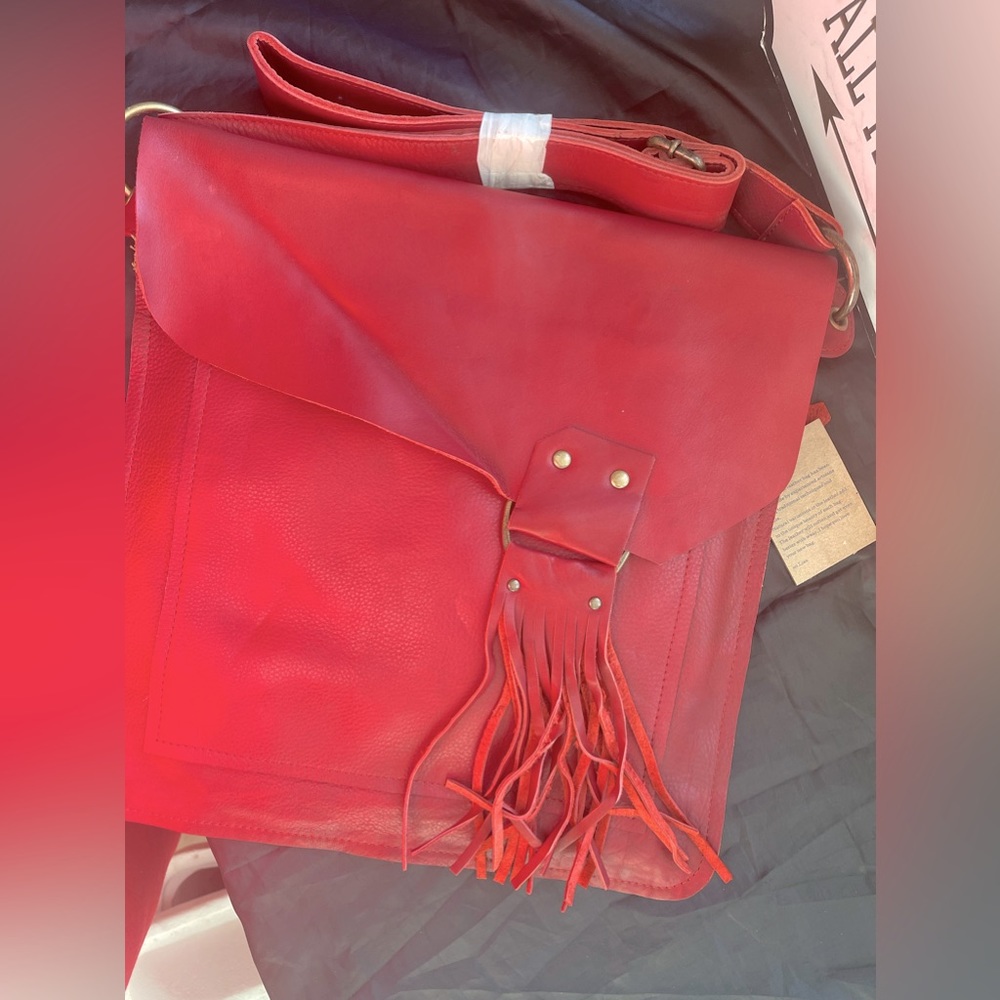 LISA LEONARD Deep Ruby Red Leather Cross-body Handbag -